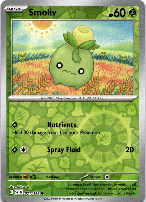 Pokemon Smoliv 021/198 Scarlet Violet Base Reverse Holo VLP/NM