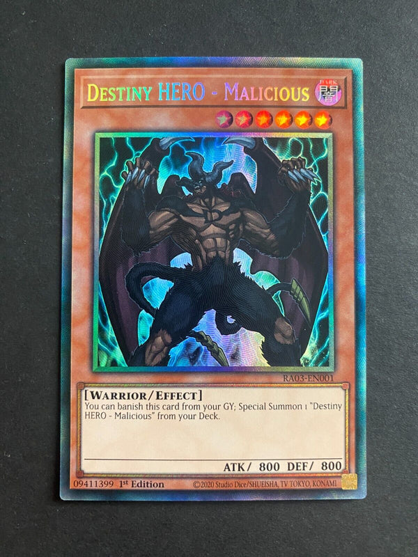 Yugioh Destiny HERO - Malicious RA03-EN001 Prismatic Collector’s Rare 1st Ed NM