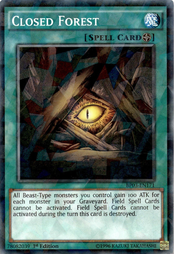 Yugioh Closed Forest BP03-EN171 Shatterfoil Rare 1st Edition MP