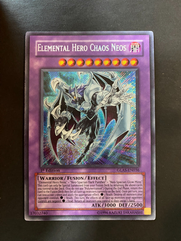 Yugioh Elemental Hero Chaos Neos GLAS-EN036 Secret Rare 1st Edition VLP/NM