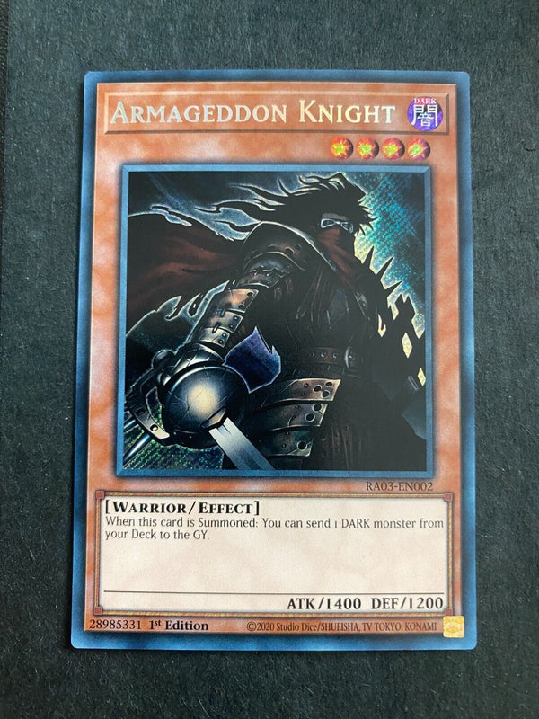 Yugioh Armageddon Knight RA03-EN002 Secret Rare 1st Edition NM