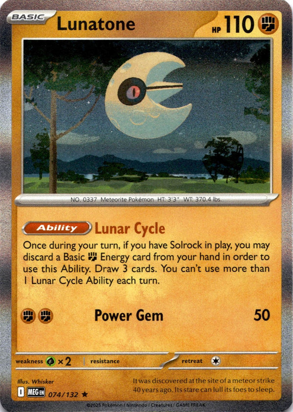 Pokemon Lunatone 074/132 Mega Evolution Holo NM