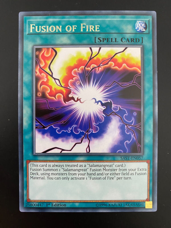 Yugioh Fusion of Fire SAST-EN057 Rare 1st Edition NM