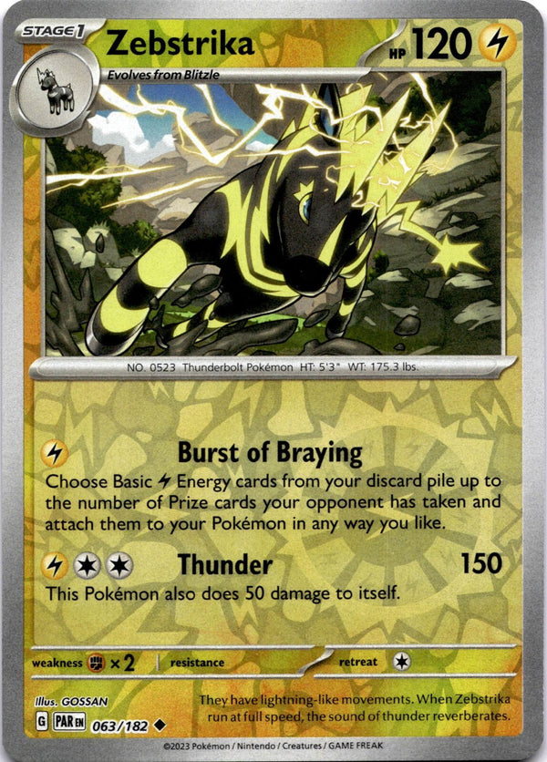 Pokemon Zebstrika 063/182 Paradox Rift Reverse Holo NM