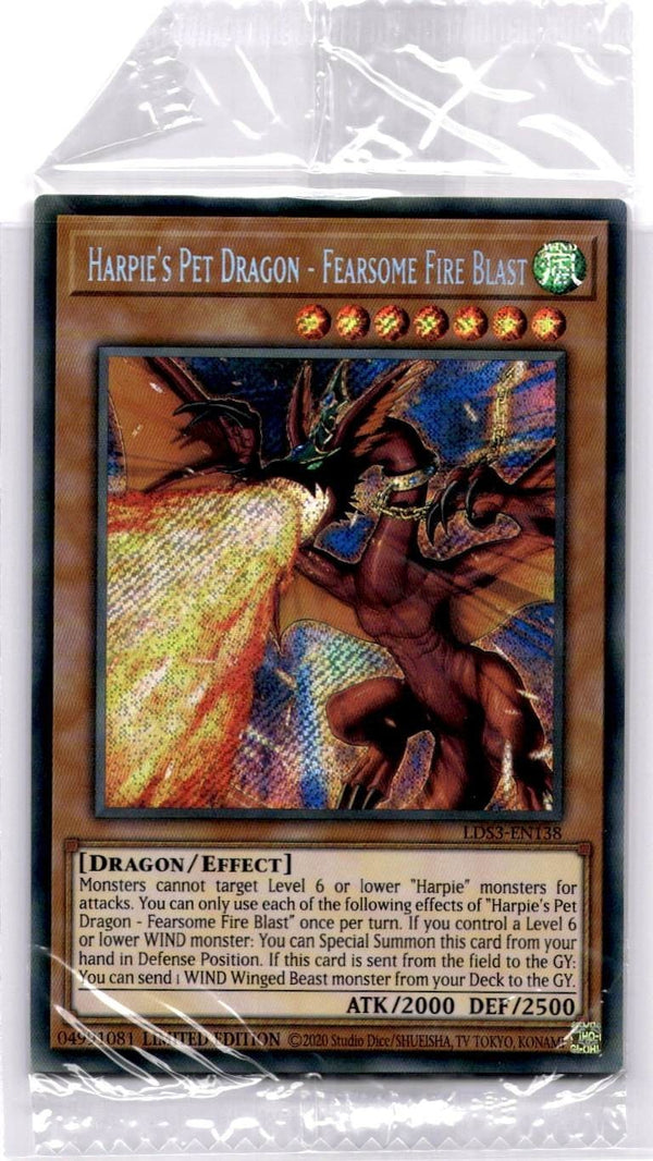 Yugioh Harpie's Pet Dragon - Fearsome Fire Blast LDS3-EN138 Secret R (sealed) NM