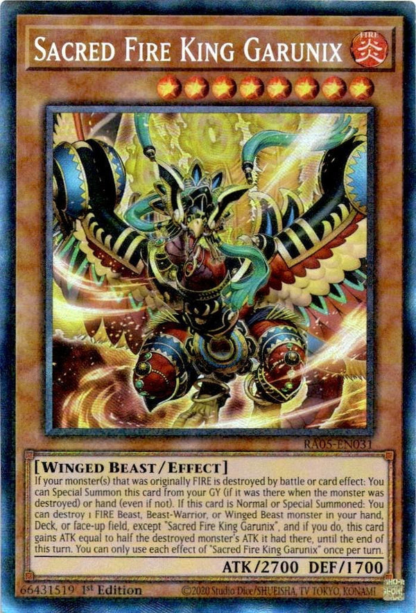 Yugioh Sacred Fire King Garunix RA05-EN031 NA Print Collector’s Rare 1st Ed NM
