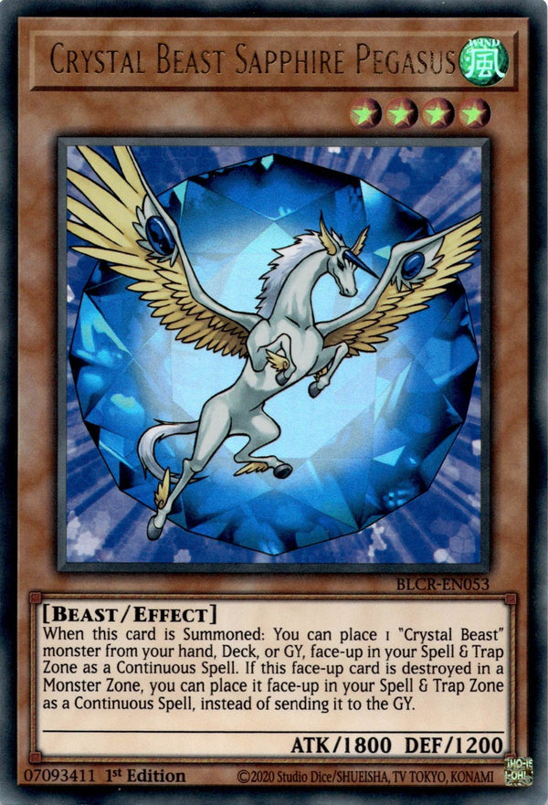 Yugioh Crystal Beast Sapphire Pegasus BLCR-EN053 Ultra Rare 1st Edition VLP/NM