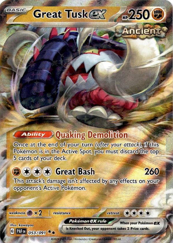 Pokemon Great Tusk ex 053/091 Paldean Fates Full Art Holo NM