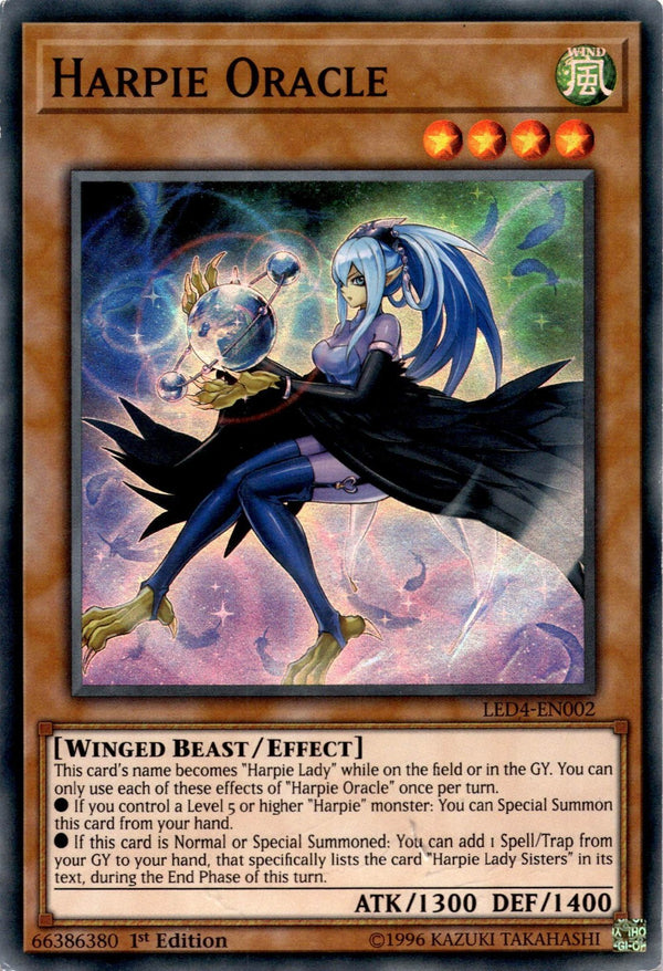 Yugioh Harpie Oracle LED4-EN002 Super Rare 1st Edition DAMAGED (INDENTS)