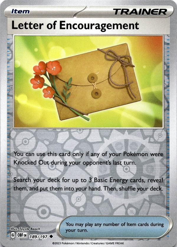 Pokemon Letter of Encouragement 189/197 Obsidian Flames Reverse Holo NM