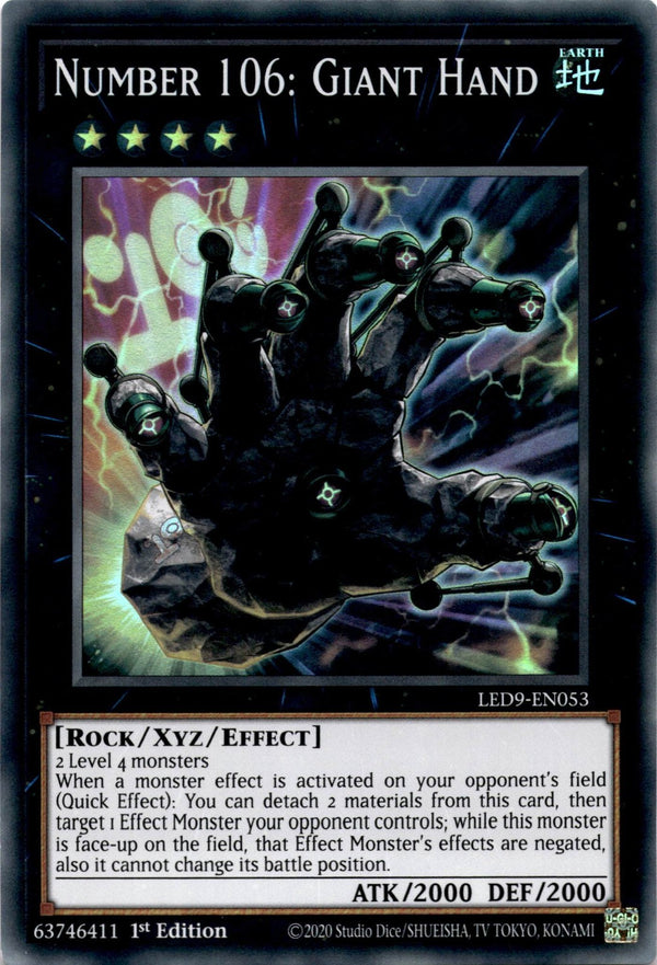 Yugioh Number 106: Giant Hand LED9-EN053 Super Rare 1st Edition NM