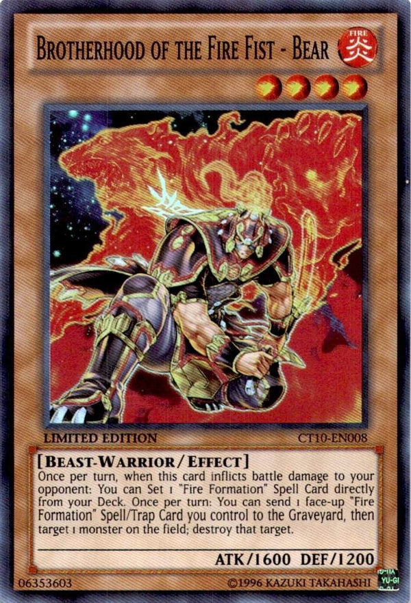 Yugioh Brotherhood of the Fire Fist - Bear CT10-EN008 Super Rare Limited Ed LP