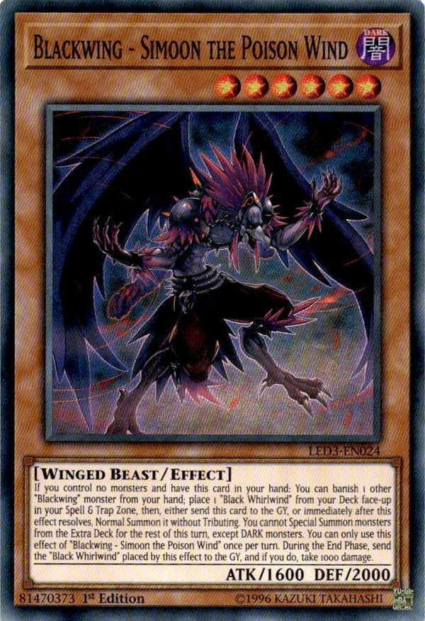 Yugioh Blackwing - Simoon the Poison Wind LED3-EN024 Super Rare 1st Edition NM