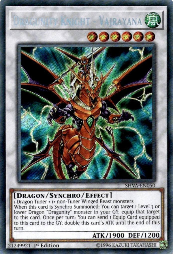 Yugioh Dragunity Knight - Vajrayana SHVA-EN050 Secret Rare 1st Edition VLP/NM