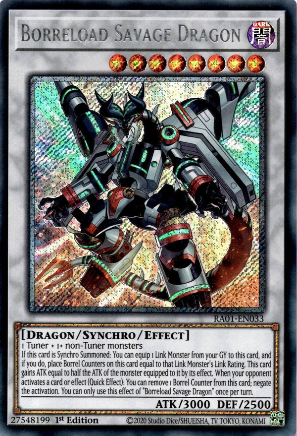 Yugioh Borreload Savage Dragon RA01-EN033 Platinum Secret Rare 1st Edition NM