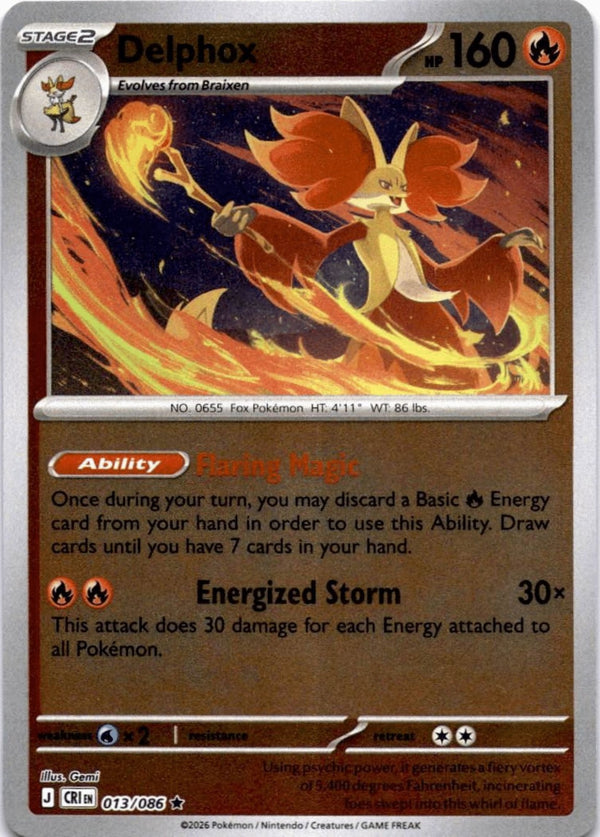 Pokemon Delphox 013/086 Chaos Rising Reverse Holo NM