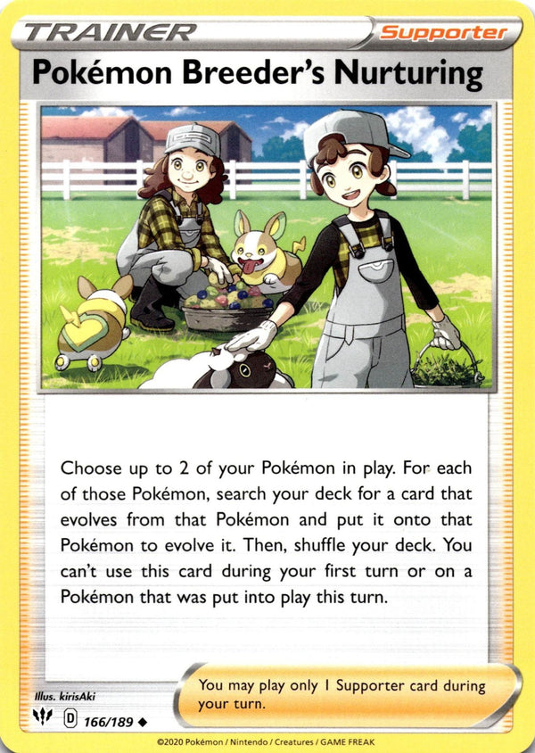 Pokemon Breeder's Nurturing 166/189 Darkness Ablaze Non Holo (3 cards) NM