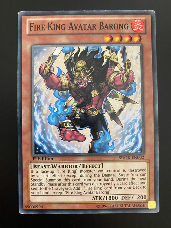 Yugioh Fire King Avatar Barong SDOK-EN002 Common 1st Edition HP