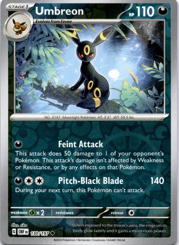 Pokemon Umbreon 130/197 Obsidian Flames Reverse Holo NM