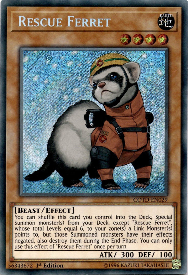 Yugioh Rescue Ferret COTD-EN029 Secret Rare 1st Edition MP