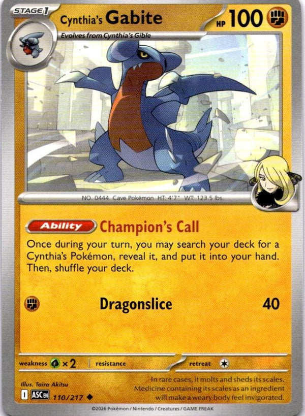 Pokemon Cynthia's Gabite 110/217 Ascended Heroes Non Holo NM