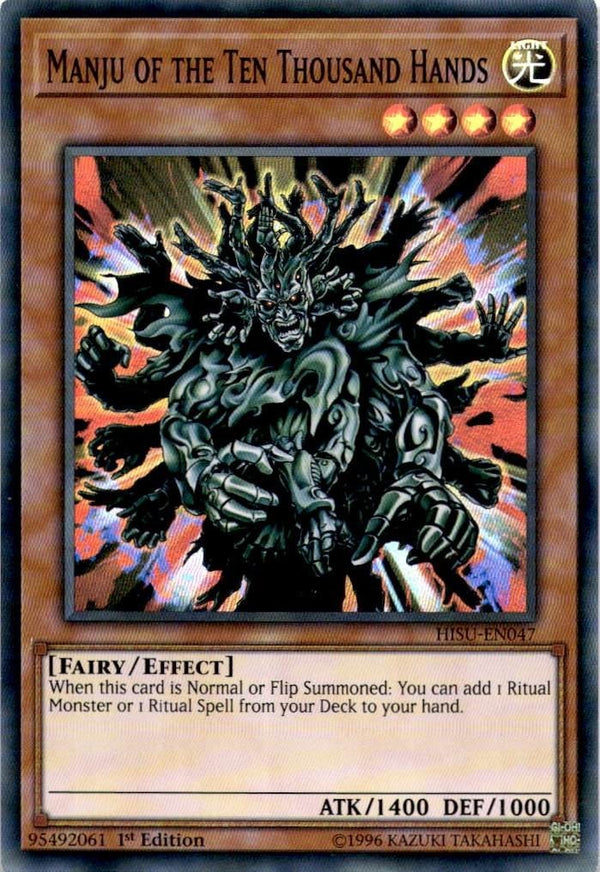 Yugioh Manju of the Ten Thousand Hands HISU-EN047 Super Rare 1st Edition MP