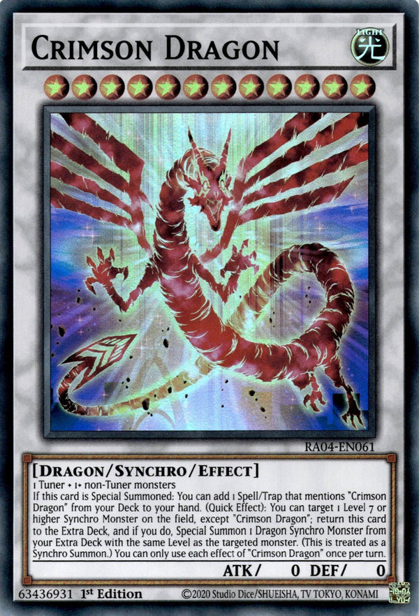 Yugioh Crimson Dragon RA04-EN061 Super Rare 1st Edition NM