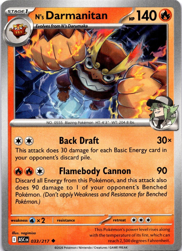 Pokemon N's Darmanitan 033/217 Ascended Heroes Non Holo NM