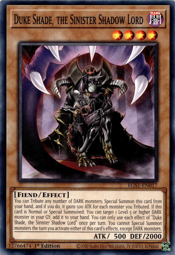 Yugioh Duke Shade, the Sinister Shadow Lord EGS1-EN017 Common 1st Edition NM