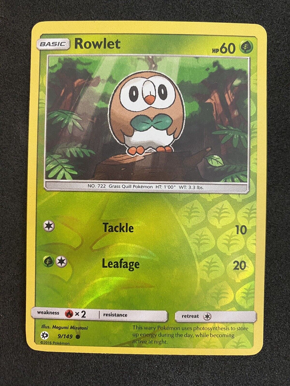 Pokemon Rowlet 9/149 Sun Moon Base Reverse Holo LP (OC)