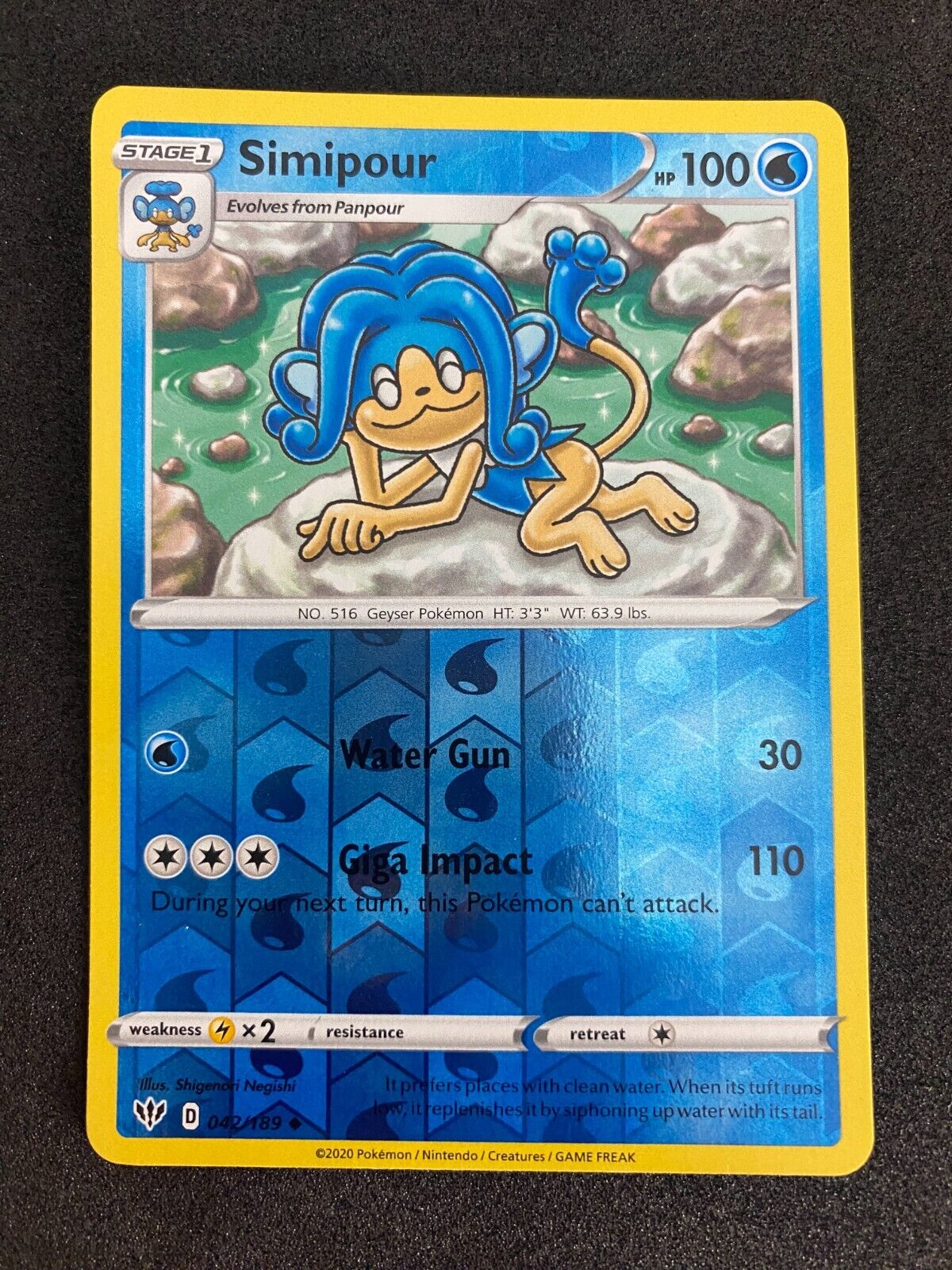 Pokemon Simipour 042/189 Darkness Ablaze Reverse Holo NM-MINT 42/189