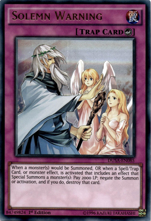 Yugioh Solemn Warning DUSA-EN085 Ultra Rare 1st Edition VLP/NM