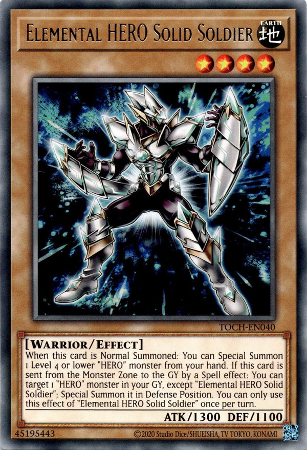 Yugioh Elemental HERO Solid Soldier TOCH-EN040 Rare Unlimited Edition NM