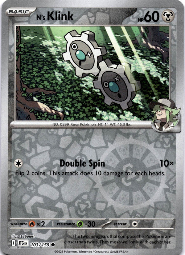 Pokemon N's Klink 103/159 Journey Together Reverse Holo NM