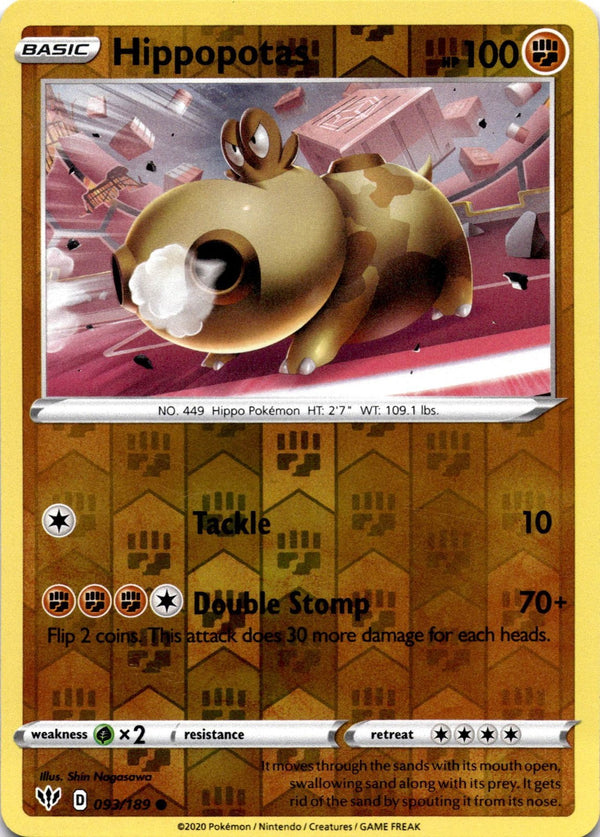 Pokemon Hippopotas 093/189 Darkness Ablaze Reverse Holo NM