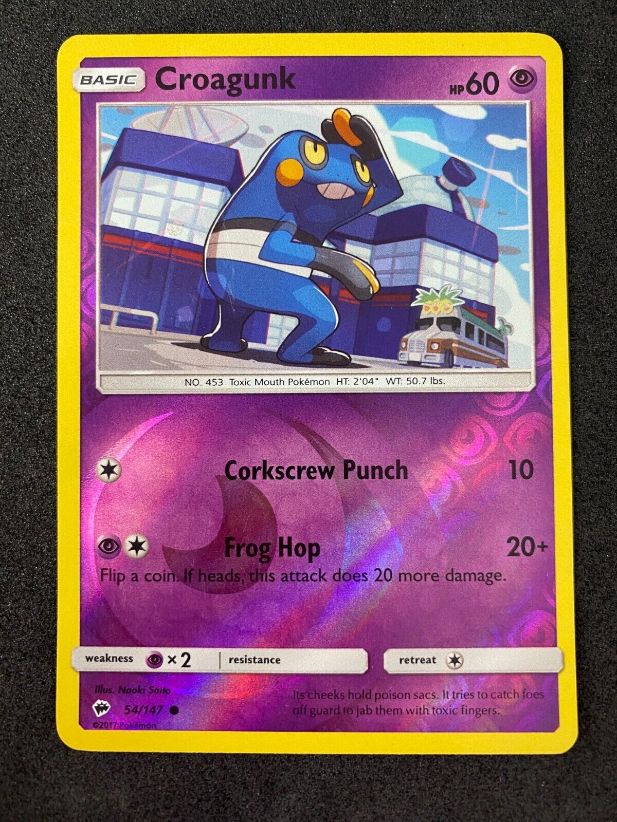 Pokemon Croagunk 54/147 Burning Shadows Reverse Holo VLP