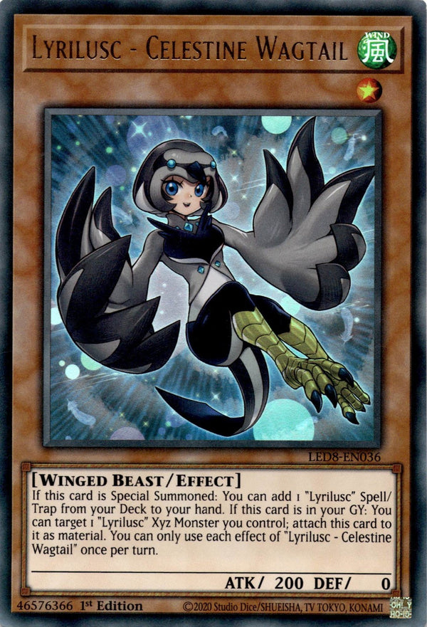 Yugioh Lyrilusc - Celestine Wagtail LED8-EN036 Ultra Rare 1st Edition MP