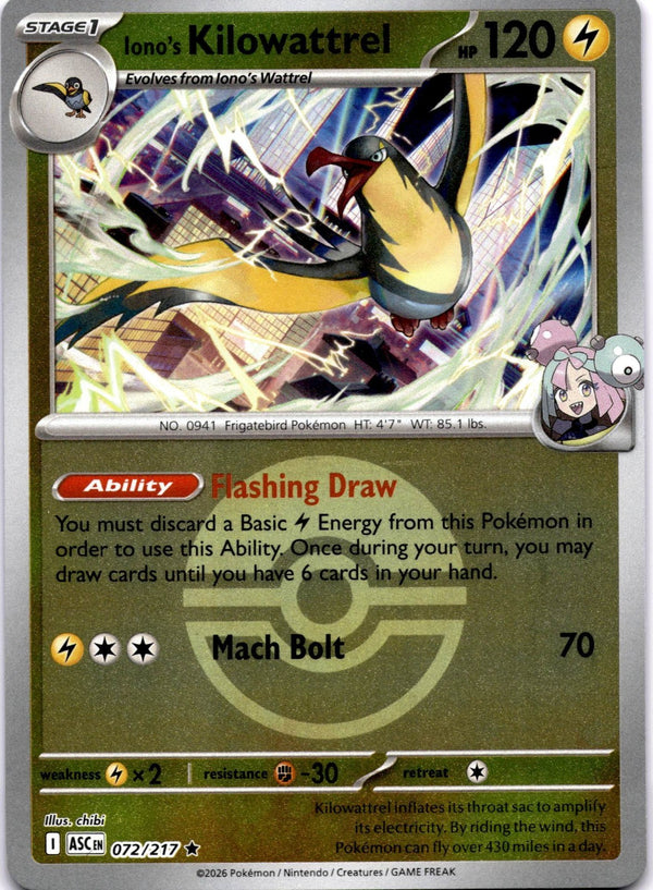 Pokemon Iono's Kilowattrel 072/217 Ascended Heroes Pokeball Reverse Holo NM
