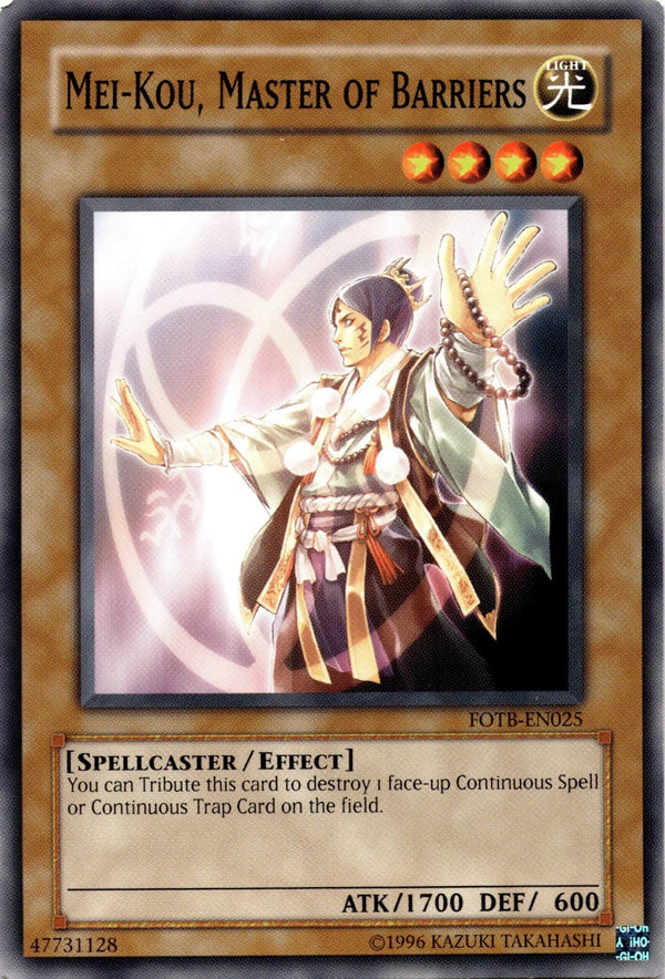 Yugioh Mei-Kou, Master of Barriers FOTB-EN025 Common Unlimited Edition LP