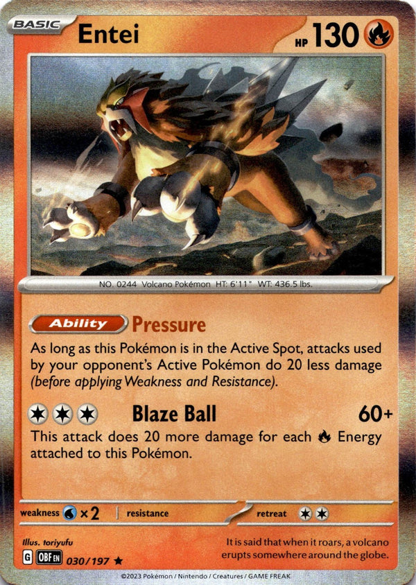 Pokemon Entei 030/197 Obsidian Flames Holo NM