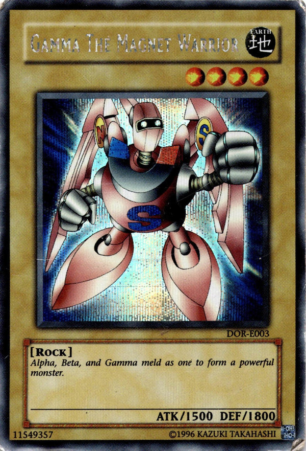 Yugioh Gamma The Magnet Warrior DOR-E003 Secret Rare Unlimited Edition DAMAGED