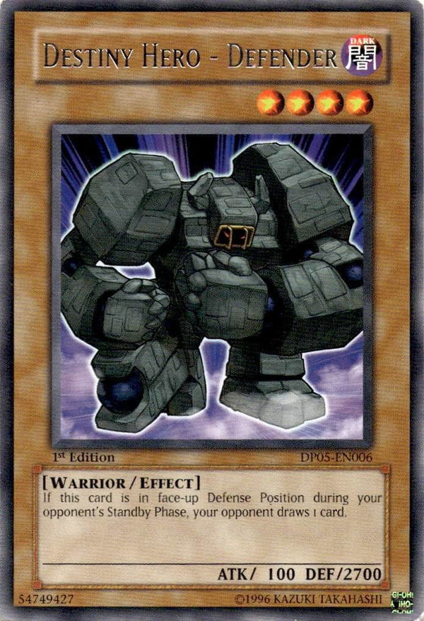 Yugioh Destiny Hero - Defender DP05-EN006 Rare 1st Edition HP