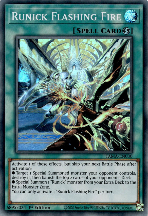 Yugioh Runick Flashing Fire TAMA-EN030 Super Rare 1st Edition NM