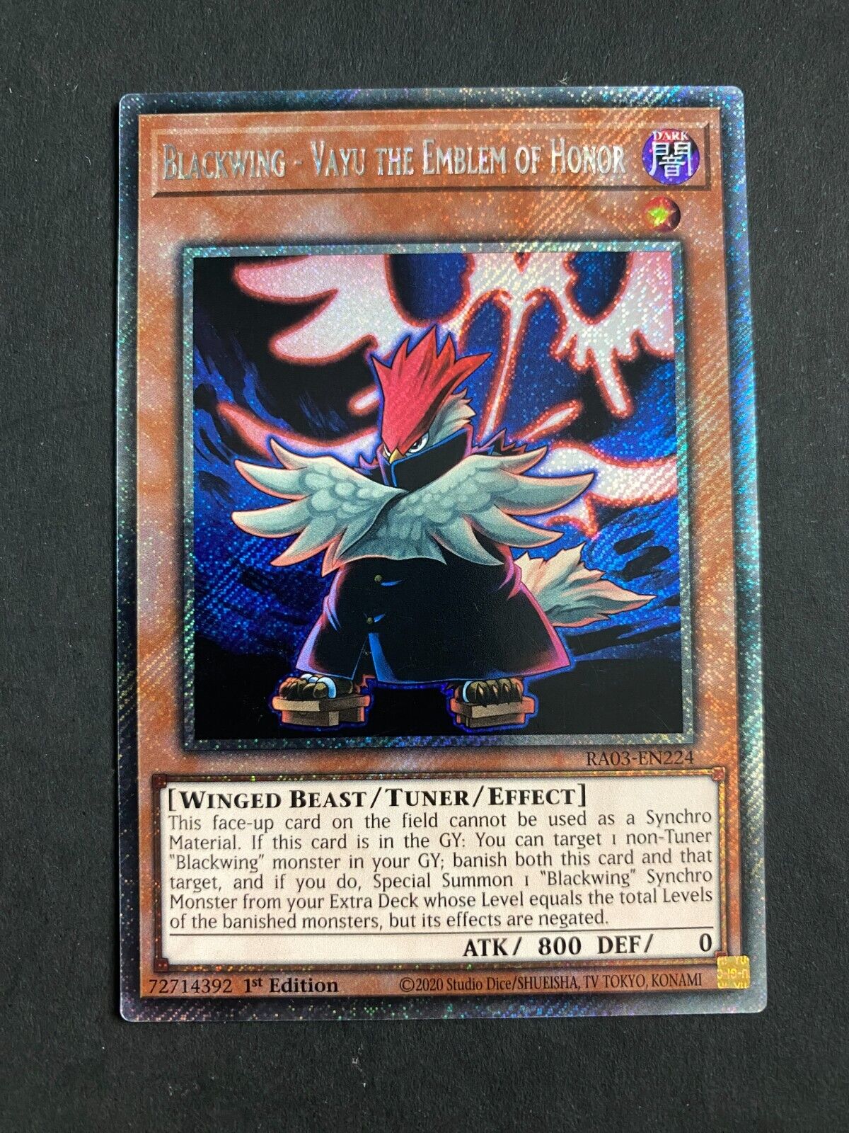 Yugioh Blackwing - Vayu the Emblem of Honor RA03-EN224 Platinum Secret Rare NM