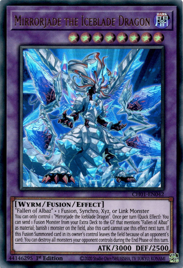 Yugioh Mirrorjade the Iceblade Dragon CH01-EN042 Ultra Rare 1st Edition NM