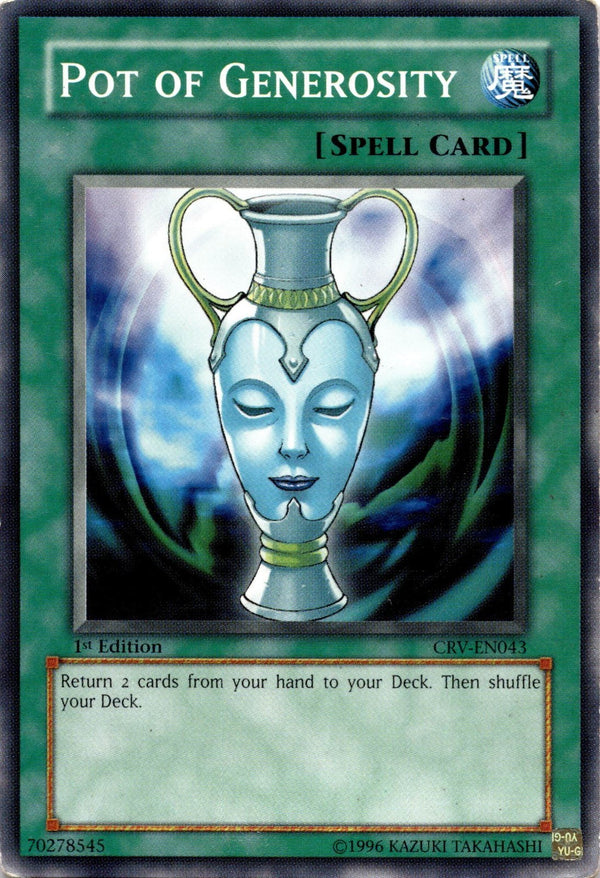 Yugioh Pot of Generosity CRV-EN043 Common 1st Edition DAMAGED/HP