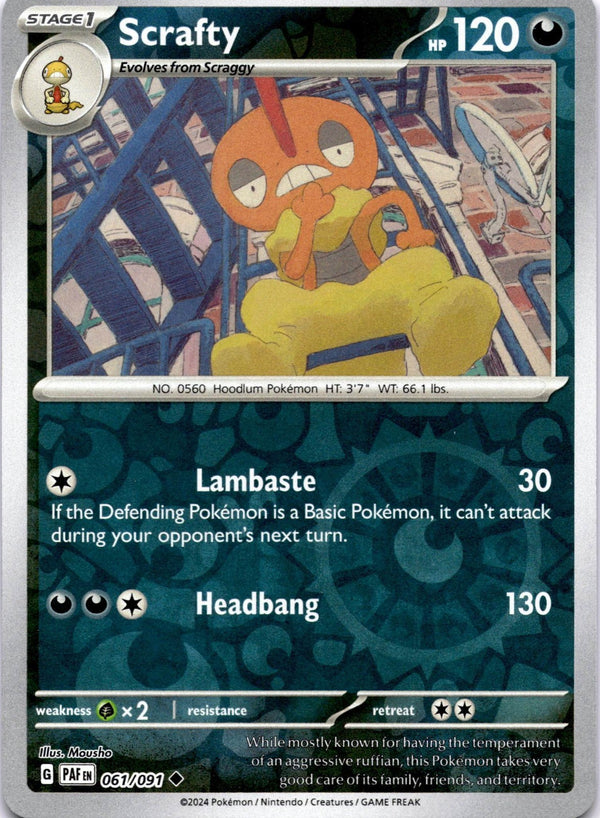 Pokemon Scrafty 061/091 Paldean Fates Reverse Holo NM