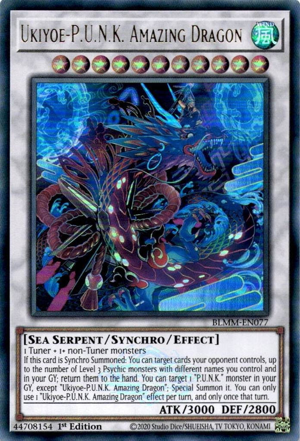 Yugioh Ukiyoe-P.U.N.K. Amazing Dragon BLMM-EN077 Ultra Rare 1st Edition NM