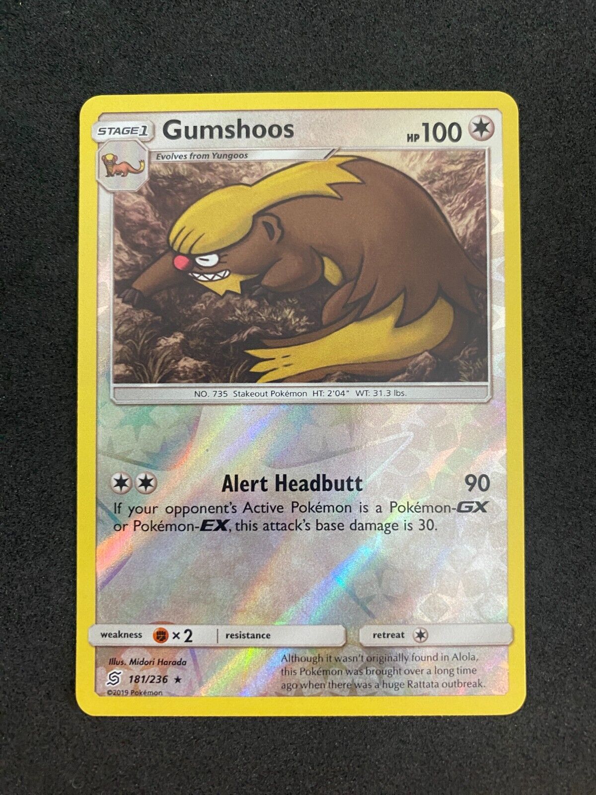 Pokemon Gumshoos 181/236 Unified Minds Reverse Holo NM