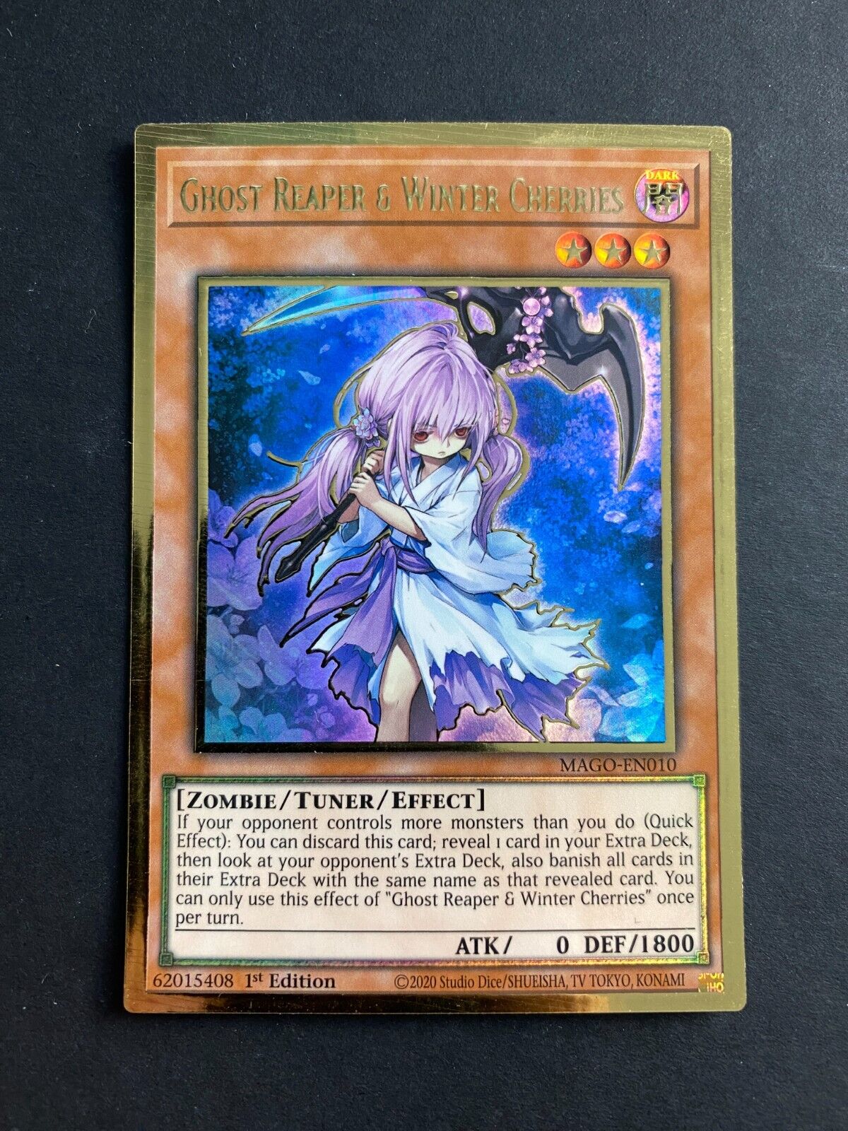 Yugioh Ghost Reaper & Winter Cherries MAGO-EN010 Premium Gold Rare 1st Ed NM